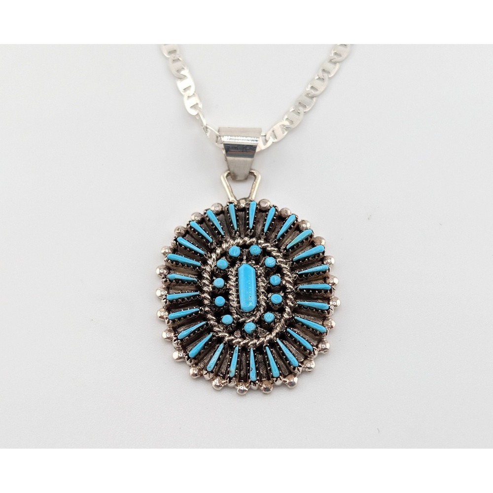 Zuni Petit Needlepoint Cluster Pendant Necklace 18" Link Chain Native Jewelry **